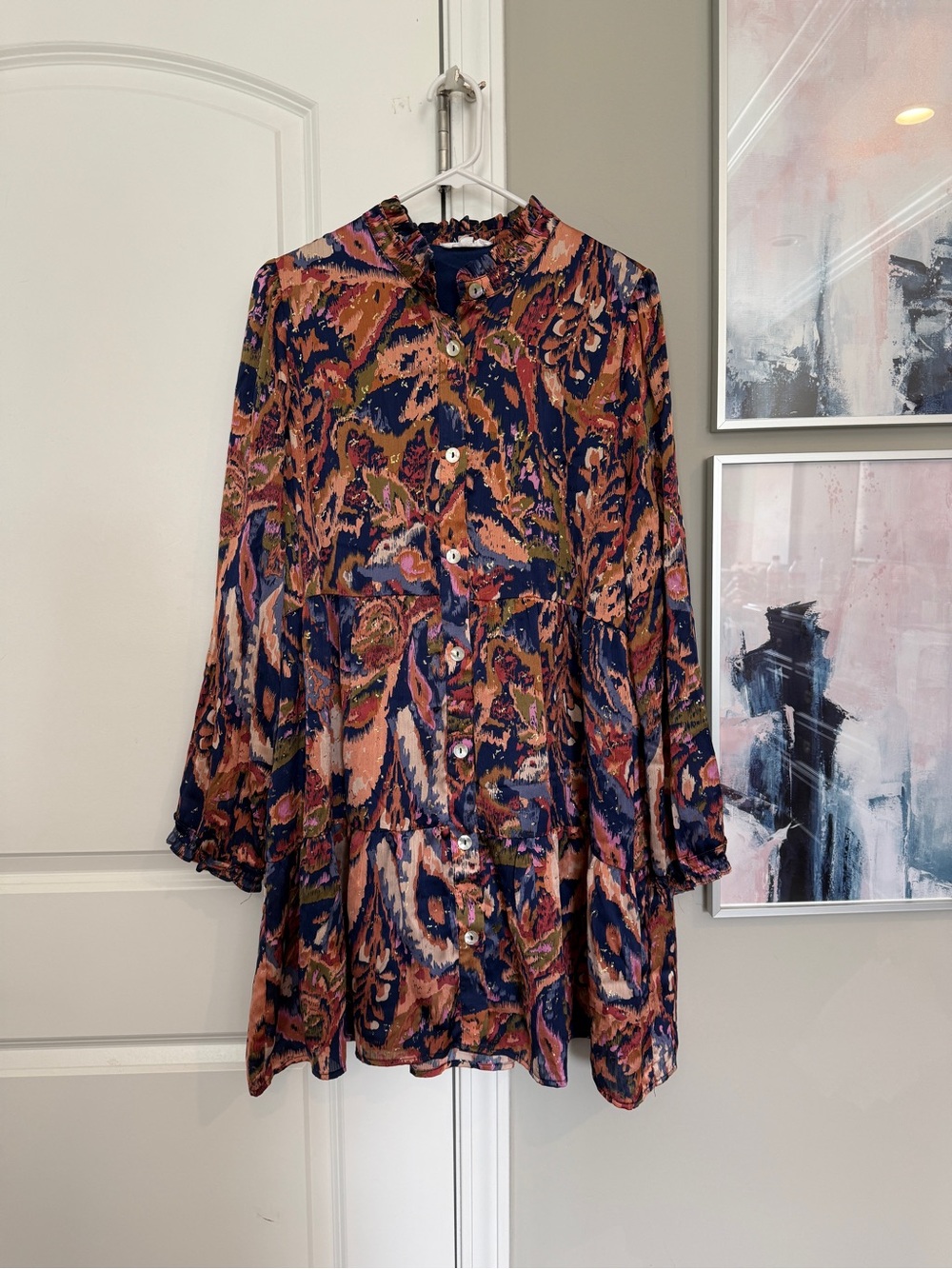 THML Metallic Print Button Up Dress
